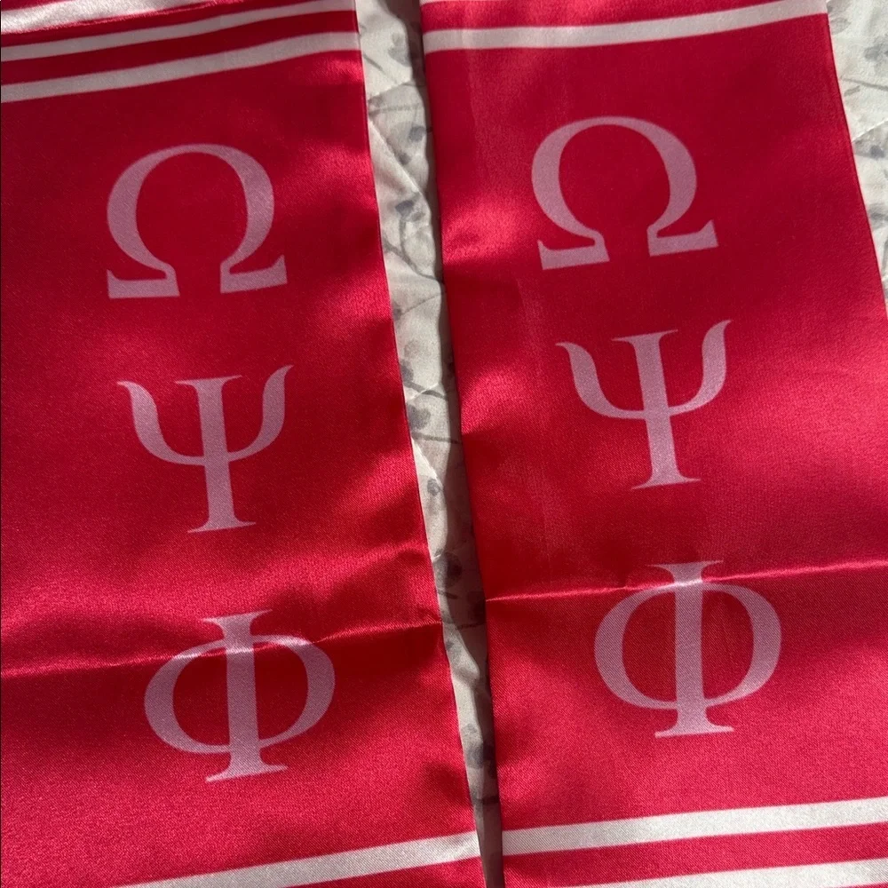 Pinkish Red and White Greek Letter Omega Psi Phi Men's Stole